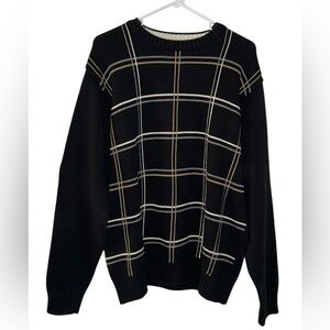 Oscar De La Renta Black Plaid Sweater Men’s Size Large 100% Cotton Casual Preppy